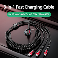3 In 1 6A 66W Fast Charging USB Type C Spring Cable Micro Lightning Compatible with IPhone Xiaomi Redmi Samsung Realme Huawei Phone Charger Cable