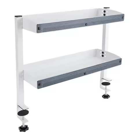Clamp-on Desk Shelf, 2-Tier, Above or Under Table Corner Shelves Metal Organizer, White