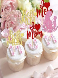 12入組母親節快樂蛋糕裝飾頂儀母親節生日趴杯子蛋糕插