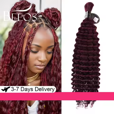99J Burgundy Bulk Human Hair for Braiding Deep Wave Braiding Hair Curly Hair Extension for Boho Brai