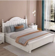 เตียงนอนไม้สน เตียงนอนสีขาวสไตล์ยุโรป ทรงสวยคลาสสิค เพิ่มความหรูหราในห้องของคุณ พร้อมส่ง เตียงไม้ไม่มีลิ้นชัก 3.5 ฟุต