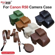 Camera Case PU Leather Bag Case Protrector Cover For Canon EOS R50 R100 With Tripod Screw Buttom Opening Strap Shoulder Battery Bag