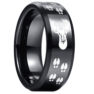 BONLAVIE 8mm Mens Black Tungsten Carbide Ring Laser Viking Script Deer Pattern High Polished Waterpr