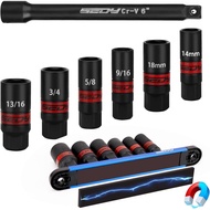 8-Piece 3/8''-Drive Spark Plug Socket Set, SAE & Metric Impact Spark Plug Socket Set with Magnetic R