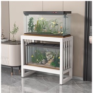 Aquarium Shelf 2-Layer Storage 1 Inch Steel Ready-Made Wooden Top + Hook Strong Bearing Weight 500kg