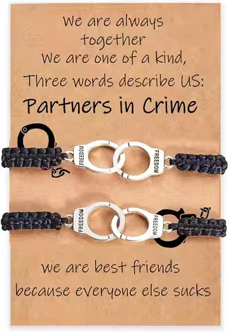 Best Friend Bracelet Birthday Gifts for Women Friendship Bracelets for 2 Partner in Crime Handcuff B