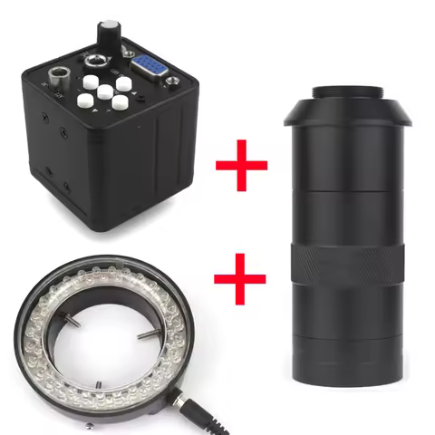 13MP VGA Video Microscope Camera 1080P with 1-130X Zoom C-mount Lens Adjustable Brightness Light Lar