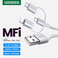 UGREEN 3 in 1 Lightning USB Cable Micro USB Cable Type C MFI Fast Charging Cable