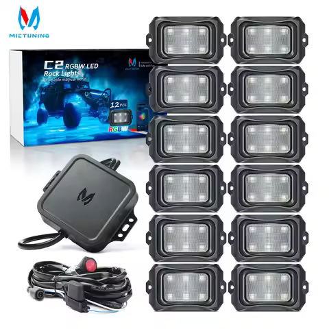 MICTUNING C2 12Pods RGBW LED Rock Lights Remote Multicolor Underglow Neon Light Kit Wireless App Con