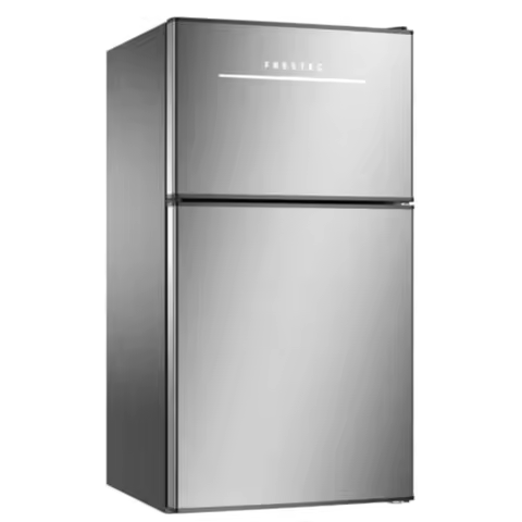 Small 3.2 Cu.Ft. 2 Door Mini Fridge with Freezer for Bedroom Home Office Dorm Stainless Steel Low No
