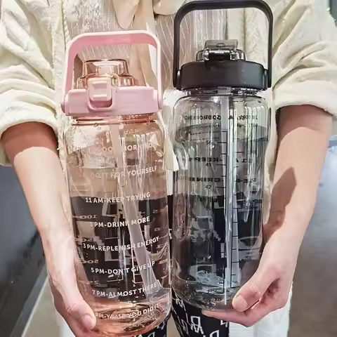 2 Liters Plastic Kettle Large Portable Travel Water Bottle with Straw Sports Fitness Cup High Value 