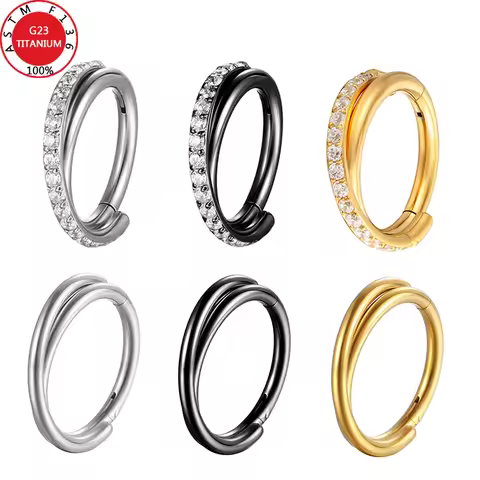 Nose Ring Piercings G23 Titanium Daith Earring 16G Hoop Septum CZ Clicker Hinged Segment Ear Cartila