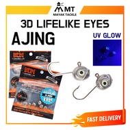 KANICEN NIX AJING JIGHEAD 3D LIFELIKE EYES 5PCS UV GLOW JIG HOOK