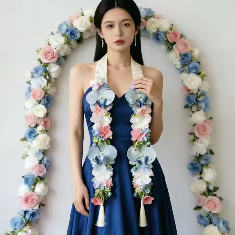 Handmade Satin Flower Shawl Student Graduation Sash, Artificial Flowers Graduation Bouquet Graduatio