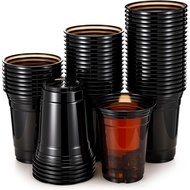 LemonRoad 50pcs Black Clear Plastic Cups, Disposable PET Coffee Cups for Iced Coffee, Smoothie, Soda