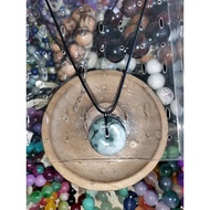 Ice Floating Blue Flower Emerald Jade - Donut Pendant Necklace