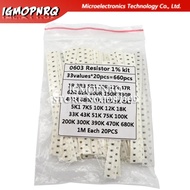 0603 SMD Resistor Kit Assorted Kit 1ohm-1M ohm 1% 33valuesX 20PCS=660PCS Sample Kit