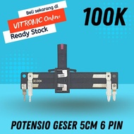 Potensio Geser 5cm 6 pin 100k Stereo Kaki 3-3 Slide 5 cm Equalizer 104