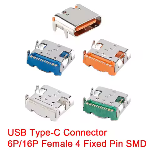 10Pcs USB Type-C Female Connector 6P/16P 4 Fixed Pin SMD High-Current Fast Charging Socket USB Conne