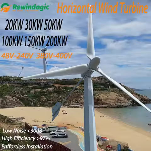 100KW 150KW 200KW 380V 400V 20KW 30KW 50KW Permanent Magnet Horizontal Wind Turbine On grid inverter