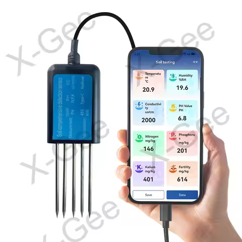 X-Gee Factory Portable USB Type-C Soil Sensor, 8in 1 Sensor with Data Storage Comprehensive Sensor w