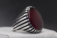 男士紅瑪瑙戒指，手工銀飾，橢圓形紅瑪瑙男戒，瑪瑙男戒
