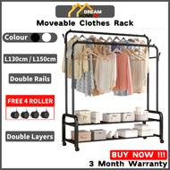 Dream Home L150/125CM Rak Baju Besi Gantung Almari Baju Ikea Murah Hanging Double Pole Clothes Rack 