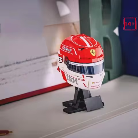 NEW F1 Star Charles Leclerc Helmet Construction Blocks Realistic Racing Helmet DIY Assemble Model De