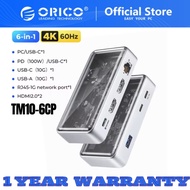 [AIM RESOURCES] ORICO USB C 6 IN 1 Docking Station Dual HDMI 4K60Hz, USB 3.0 10GBPS, RJ45, PD100 wit