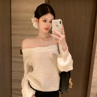 VKSOD | ชุด OOTD ลำลอง เสื้อถักแขนยาวคอตั้ง เก็บไหล่ กางเกงขายาวขาตรง