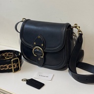 COACH專櫃款Beat Saddle Bag棒球手套皮革雙揹帶斜揹馬鞍包