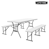 Lifetime USA 6 FT White Fold-In-Half Table and Bench Set- Durable, Compact, Easy Assembly, Versatile!