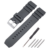 For Casio PU Watchband 18mm 20mm 22mm Men Black Sports Diving Watch Strap Silver Stainless Steel Buckle