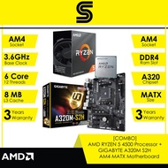 [COMBO] AMD RYZEN 5 4500 Processor + GIGABYTE A320M S2H AM4 MATX Motherboard
