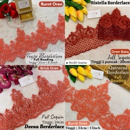 KOLEKSI BORDERLACE LACE OREN, OREN BATA, BURNT OREN, BRICK OREN, LACEMEWAH RENDA BAJU KURUNG KANAK-K