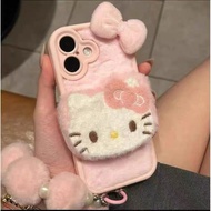 Cute pink kt plush with hairball pendant   cases Compatible  for Iphone 15promax 15 15 pro 14promax 