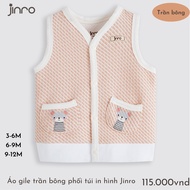 JINRO - Áo gile sơ sinh nỉ sọc - chần bông mỏng phối túi cho bé trai - bé gái (3-12m)