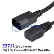 1.8 / 3 meter 16A 3 Pin Female (C19) to IEC Male (C14) Cable - E2711
