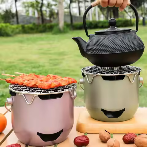 Korean Style Camping Charcoal Stove Household with Grill Net Portable Charcoal Grill Metal Barbecue 