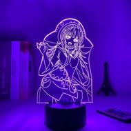 Hololive Gawr Gura โคมไฟตั้งโต๊ะอะคริลิค LED รูปอนิเมะ 3D 7 สี ชาร์จ USB สําหรับตกแต่งบ้าน