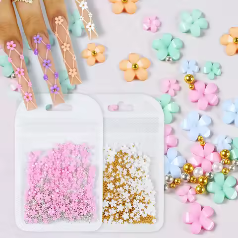 5g Flower Nail Art Charms Acrylic Flowers Nails Design Tools Crystal Rhinestones Kawaii Accessories 