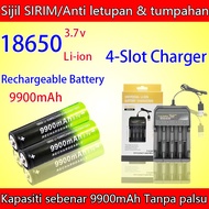 Set Bateri 18650 + Pengecas｜Anti Lembap｜Jaminan Tempatan Bateri 18650   9900mAh｜Sijil SIRIM｜Tahan Pa