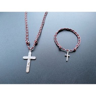 KG52 CATHOLIC CROSS NECKLACE + BRACELET PACKAGE TRIDATU ROPE 2MM