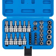 CASOMAN 34 Pieces 3/8-Inch Drive Torx Bit Socket and E-Torx (Star) Socket Set, CR-V & S2 Steel, E4-E