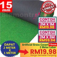 READY STOCK [2Mx1M] 15mm natural green artificial grass fake synthetic carpet DIY rumput tiruan murah 人造草坪 200cm X 100cm