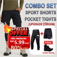ROOFLESS Seluar Tight Lelaki Seluar Tight 3 Suku Seluar Fit Running Tights Men Pocket Tight Pant Man