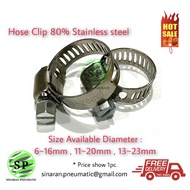 " Unigawa " Stainless steel Adjustable Hose Clips / Clamps Clip 6 ~16mm (Hose ID: 8.5,10mm) , 11 ~ 20mm (Hose ID: 13mm).