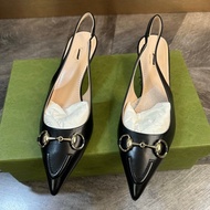 全新 未使用Gucci 古馳 全皮1955 尖頭小跟鞋 包頭涼鞋 跟高4.5cm 摩登復古 女人味十足 上腳超美 氣質百搭 女款 黑色 鞋標塗標 35.5碼