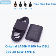 Original 20V 3A 60W TYPE-C USB LA60NM200 HA60NM200 Power Supply AC Adapter For DELL XPS Laptop Charg