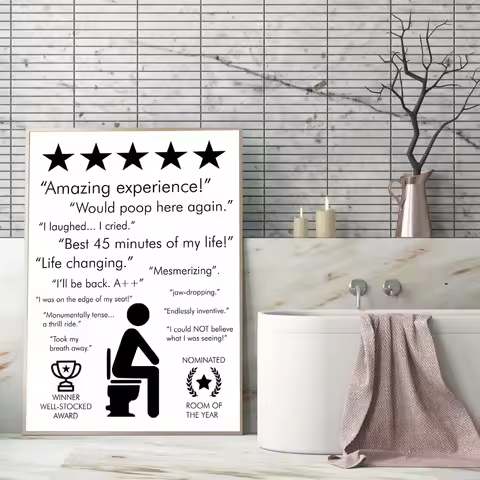 Black White Bathroom Quote Sign Print Poster Amazing Experience Would Poop Here Again Toilet Art Wal